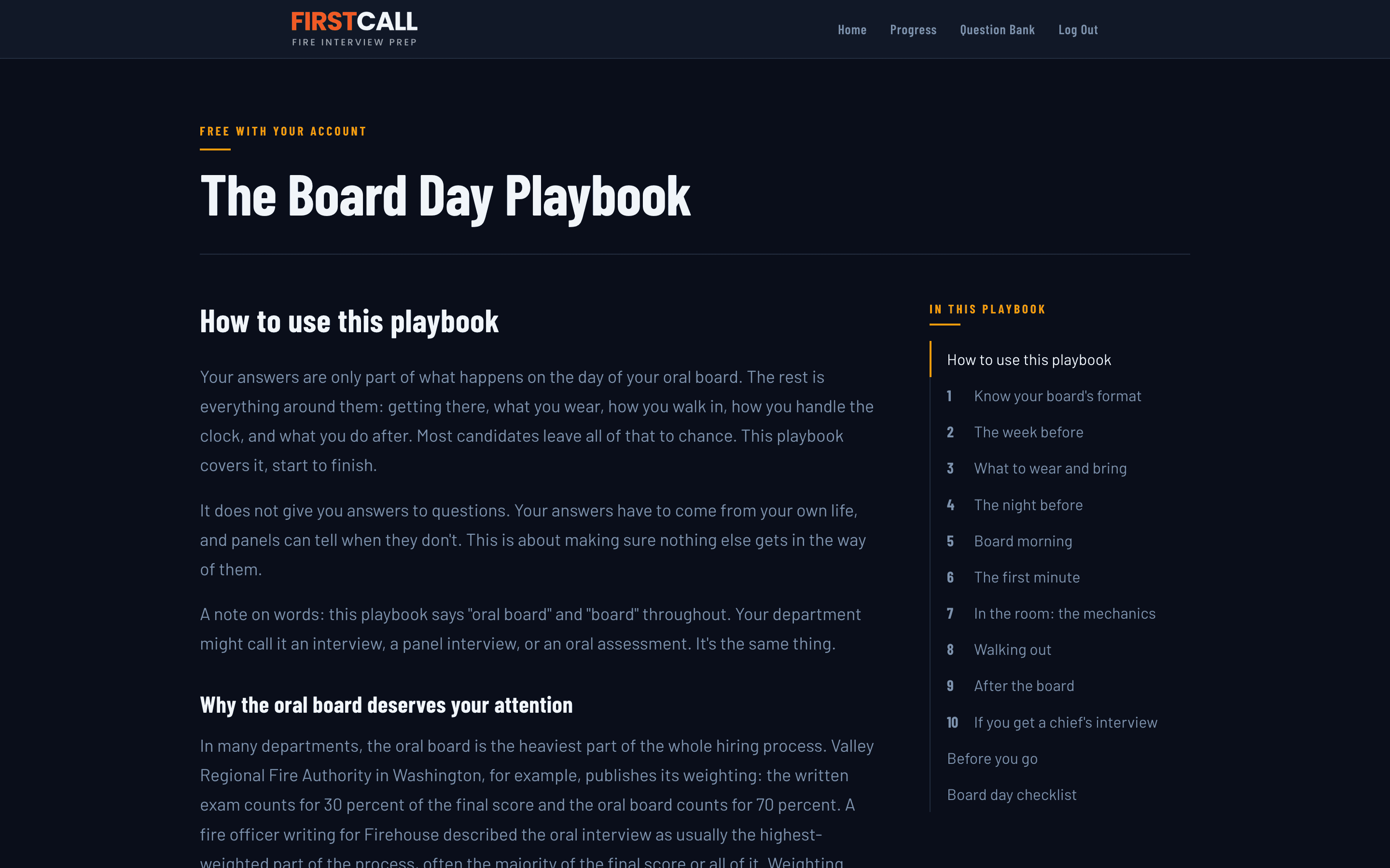 The Board Day Playbook open in the First Call app